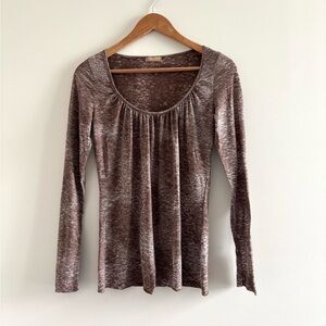 90s Y2K Gadzooks Top Tan Print Scoop Neck Long Sleeve Women M Twilightcore USA